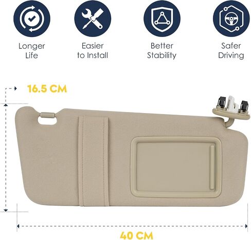 Left Driver Side Sun Visor with Light Fit for Toyota Camry (Only Fit Models with Sunroof) 2007 2008 2009 2010 2011, Replace for 74320-06800-B0 (Beige) in Kuwait