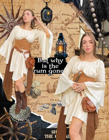 Scarlet Darkness Renaissance Costume Women Pirate Peasant Off Shoulder Bell Sleeve Fairy Dress in Saudi Arabia