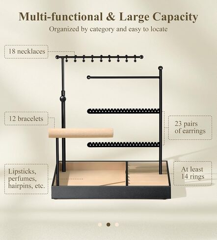 Jewelry Holder, Jewelry Organizer Stand Necklace Earrings Bracelet Holder, 5 Tier Jewelry Display Tower Rack with Metal Frame and Velvet Ring Tray, Aesthetic Jewelry Stand Gift for Women, Gold in Saudi Arabia