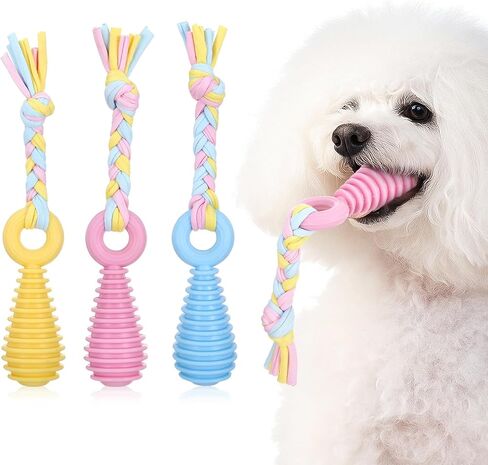 3pcs Pet Molar Clean Teath Rubber Toy ، Pacifier Dog with rope ، ألعاب مضغ الكلاب للمضغّة العدوانية ، Puppy Pacifier Pacifier Paming ألعاب التدريب للقطط الصغيرة ، 3 ألوان لطيفة in Kuwait