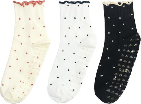 Cute Polka Dot Yoga Socks for Women (3 Pairs) – Thin & Breathable Lace Trimmed Design, Fits US Sizes 5-9 – Perfect for Yoga, Pilates, Barre, and Dance in Saudi Arabia
