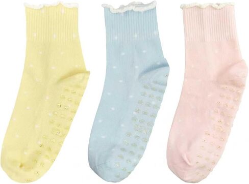 Cute Polka Dot Yoga Socks for Women (3 Pairs) – Thin & Breathable Lace Trimmed Design, Fits US Sizes 5-9 – Perfect for Yoga, Pilates, Barre, and Dance in Saudi Arabia