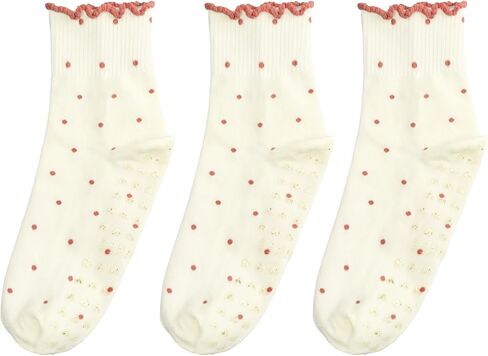 Cute Polka Dot Yoga Socks for Women (3 Pairs) – Thin & Breathable Lace Trimmed Design, Fits US Sizes 5-9 – Perfect for Yoga, Pilates, Barre, and Dance in Saudi Arabia