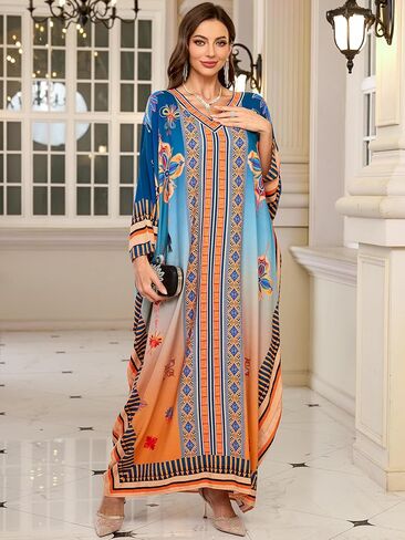 Chunoy Women V Neck Kaftan Dresses Kimono Sleeve Casual Beach Bathing Cover Up Dress in Kuwait