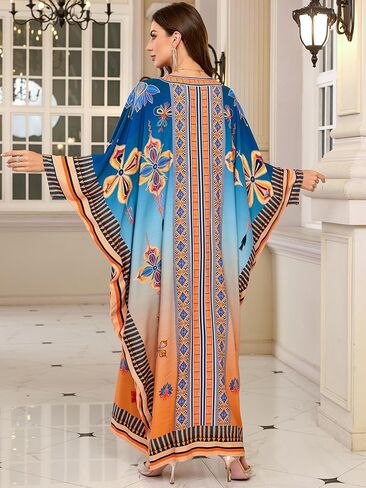 Chunoy Women V Neck Kaftan Dresses Kimono Sleeve Casual Beach Bathing Cover Up Dress in Kuwait