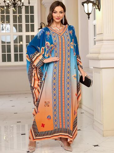 Chunoy Women V Neck Kaftan Dresses Kimono Sleeve Casual Beach Bathing Cover Up Dress in Kuwait
