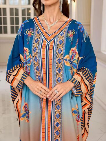 Chunoy Women V Neck Kaftan Dresses Kimono Sleeve Casual Beach Bathing Cover Up Dress in Kuwait