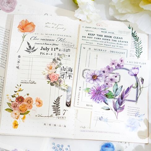 100 Pcs Natural Flower Stickers for Scrapbooking Junk Journal Notebook Planner Card Making Collage Envelope Water Bottle Phone Case Craft, Rose, Daisy, Lavender, Sunflower, Wildflower Stickers in Saudi Arabia
