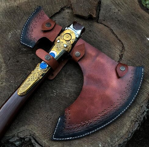 Handsmith ™ God of War Kraatos - الفأس المصنوع يدويًا مع غمد الجلد الأصلي ، فأس الفايكينغ ، الفأس ، كوزبلاي درع ، الدعامة ، النسخ المتماثلة ، سلاح الأزياء (ب- ترقية كرااتوس فأس) in Saudi Arabia
