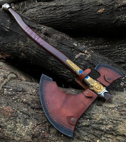 Handsmith ™ God of War Kraatos - الفأس المصنوع يدويًا مع غمد الجلد الأصلي ، فأس الفايكينغ ، الفأس ، كوزبلاي درع ، الدعامة ، النسخ المتماثلة ، سلاح الأزياء (ب- ترقية كرااتوس فأس) in Saudi Arabia
