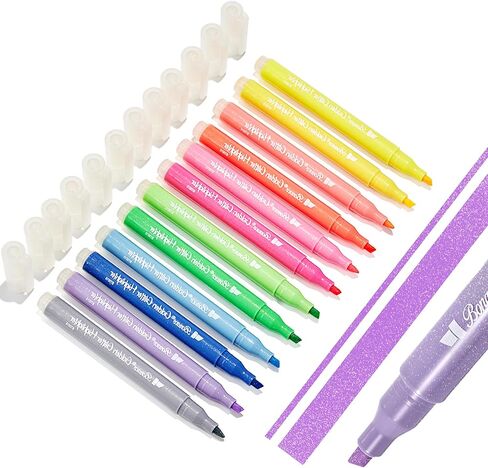 Bonace 12pcs Glitter Highlighters ، علامات تمييز Glitter Highlight ، ألوان متنوعة من النزاعات - لا يوجد نصيحة إزميل نزيف ، لمخطط اليومية ، مؤلف الكتاب المقدس ، دفتر ملاحظات （شظية بريق） in Kuwait