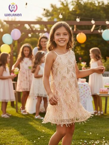 Welaken Girls واحد كتف الترتر فستان الزعنفة مع سحاب جانبي in Kuwait