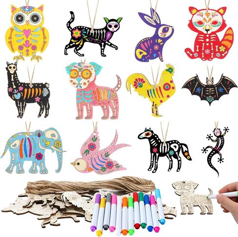Colingmill 60 PCS Sugar Skull Day of the Dead Wooden Craft Kit DIY DIY Skull Ornament Onfer in Saudi Arabia