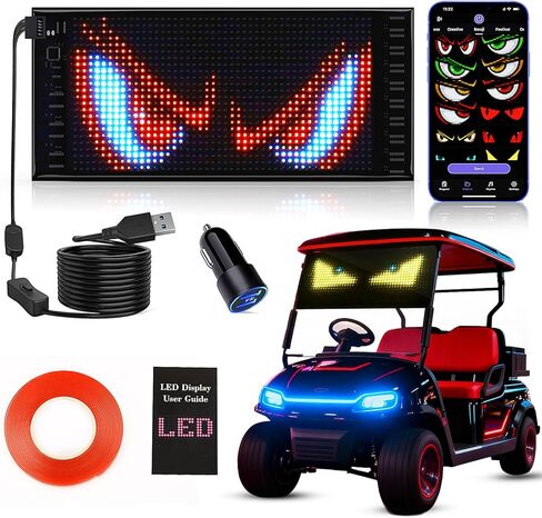 RAYHOME صف مزدوج عيون الشيطان ضوء للسيارة LED علامة ضوء للسيارة، 10.6 بوصة × 4.7 بوصة تمرير مرن 5 فولت/2 أمبير بلوتوث APP التحكم LED علامة سيارة مخصصة نص رسالة نمط شاشة LED قابلة للبرمجة in Kuwait