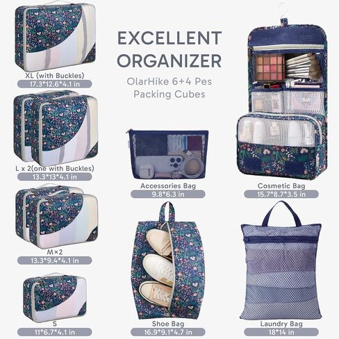 جميعها تشمل 10 مكعبات تعبئة متينة للحقائب ، و Olarhike Essentials للسفر ، والخياطة المضادة للمعلومات ، ومنظمي تعبئة أمتعة محسّن جديد لملحقات السفر ، والأزرق الفاتح in Kuwait