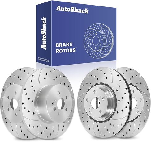 AutoShack Front and Rear Drilled Slotted Brake Rotors Silver Set of 4 Replacement for 2008-2013 Toyota Highlander 2.7L 3.3L 3.5L V6 AWD FWD BRKPKG773 in Kuwait