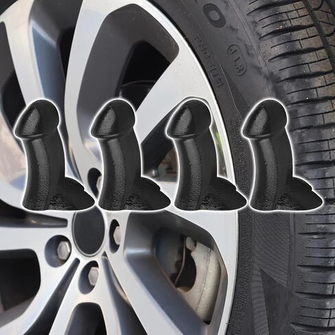 Prank GiftFunny Creative Tyre Valve Caps | قبعات الصمامات ملائمة للسيارات/الدراجات النارية/الدراجات | قم بترقية عجلاتك بالشخصية (4pcs أسود) in Saudi Arabia
