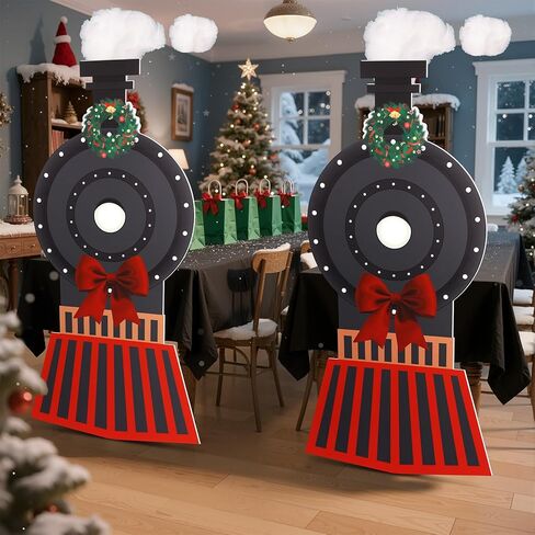 Oudain 2 Pcs Christmas Express Train Decoration Steam Train Table Decoration with Black Tablecloth Vehicle Trip Cardboard Cutout for Xmas Express Railroad Birthday Party School Classroom Decor in Saudi Arabia