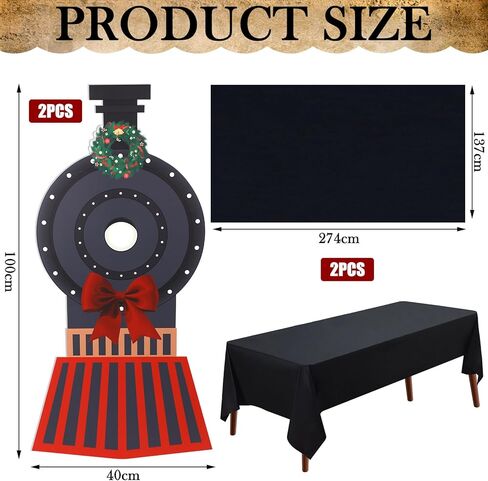 Oudain 2 Pcs Christmas Express Train Decoration Steam Train Table Decoration with Black Tablecloth Vehicle Trip Cardboard Cutout for Xmas Express Railroad Birthday Party School Classroom Decor in Saudi Arabia