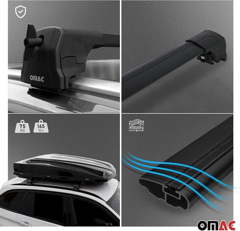Omac Roof Rack Cross Bars Carrier Luggage Carrier لـ Kia Sportage 2005-2010 Black 2 PCS مضاد للسرقة للسفر قوارب الزوارق التزلج على الجليد التزلج على الجليد in Saudi Arabia