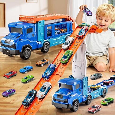 Toddler Car Truck Toys for 3 4 5 6 7 8 Years Old Boys, Transporter Truck Toy Track Set with 12 Die-Cast Car Toys, Toy Gifts for 3 4 5 6 Year Old Boys Kids in Kuwait