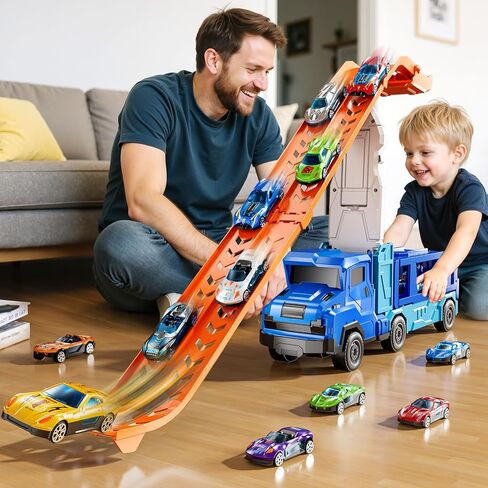 Toddler Car Truck Toys for 3 4 5 6 7 8 Years Old Boys, Transporter Truck Toy Track Set with 12 Die-Cast Car Toys, Toy Gifts for 3 4 5 6 Year Old Boys Kids in Kuwait