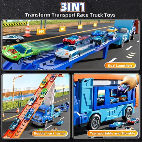 Toddler Car Truck Toys for 3 4 5 6 7 8 Years Old Boys, Transporter Truck Toy Track Set with 12 Die-Cast Car Toys, Toy Gifts for 3 4 5 6 Year Old Boys Kids in Kuwait