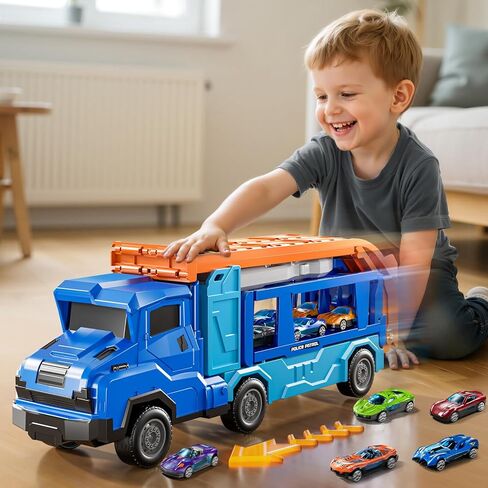 Toddler Car Truck Toys for 3 4 5 6 7 8 Years Old Boys, Transporter Truck Toy Track Set with 12 Die-Cast Car Toys, Toy Gifts for 3 4 5 6 Year Old Boys Kids in Kuwait