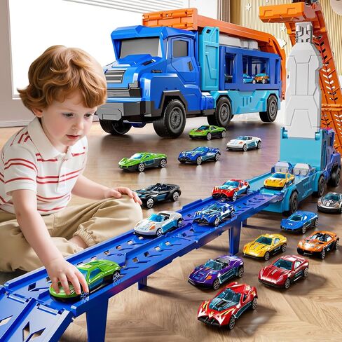 Toddler Car Truck Toys for 3 4 5 6 7 8 Years Old Boys, Transporter Truck Toy Track Set with 12 Die-Cast Car Toys, Toy Gifts for 3 4 5 6 Year Old Boys Kids in Kuwait