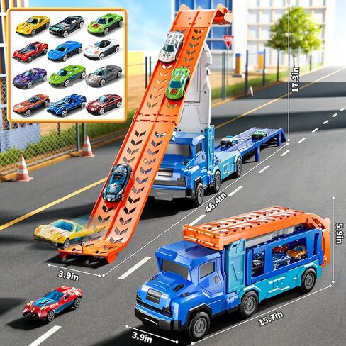 Toddler Car Truck Toys for 3 4 5 6 7 8 Years Old Boys, Transporter Truck Toy Track Set with 12 Die-Cast Car Toys, Toy Gifts for 3 4 5 6 Year Old Boys Kids in Kuwait