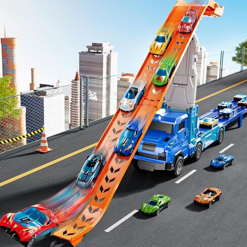 Toddler Car Truck Toys for 3 4 5 6 7 8 Years Old Boys, Transporter Truck Toy Track Set with 12 Die-Cast Car Toys, Toy Gifts for 3 4 5 6 Year Old Boys Kids in Kuwait
