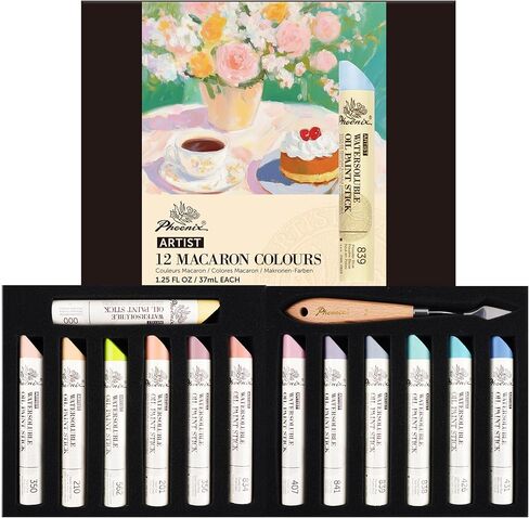 PHOENIX Professional Oil Paint Stick Water Soluable - Set of 24 Colors 37ml Large Soft Oil Pastels, Art Gift Pack Travel Set for Artists in Saudi Arabia