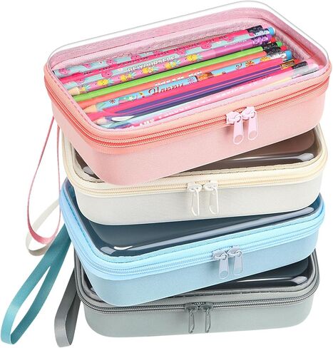 4 أجهزة كمبيوتر واضحة الصلابة البلاستيكية السوستة القلم قلم رصاص القلم الصلبة قشرة البلاستيك العلبة كبيرة الشفافة قلم رصاص منظم السفر المحمول لمستحضرات التجميل للمكاتب (رمادي ، أزرق داكن ، أزرق ، أسود) in Kuwait