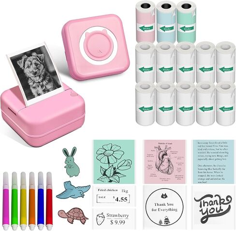 Mini Thermal Printer with 14 Rolls Sticky Papers, Wireless Bluetooth Photo Printer, Portable Label Maker Machine with Tape, Small Compact Picture Maker for Student Kid, Purple in Saudi Arabia