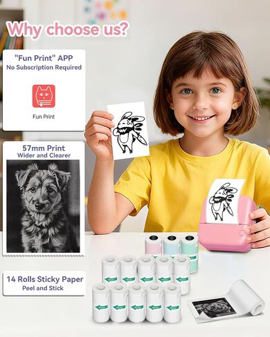Mini Thermal Printer with 14 Rolls Sticky Papers, Wireless Bluetooth Photo Printer, Portable Label Maker Machine with Tape, Small Compact Picture Maker for Student Kid, Purple in Saudi Arabia