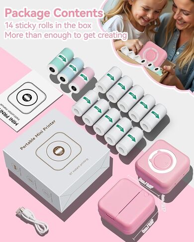 Mini Thermal Printer with 14 Rolls Sticky Papers, Wireless Bluetooth Photo Printer, Portable Label Maker Machine with Tape, Small Compact Picture Maker for Student Kid, Purple in Saudi Arabia