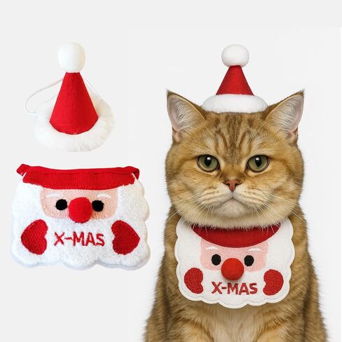 Cute Pet Birthday Costume Bandana Scarf Bib and Hat Set for Cat Small Dog, Cat Birthday Decorations Outfits (Polka Dot) in Saudi Arabia
