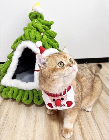 Cute Pet Birthday Costume Bandana Scarf Bib and Hat Set for Cat Small Dog, Cat Birthday Decorations Outfits (Polka Dot) in Saudi Arabia