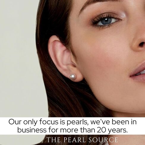 THE PEARL SOURCE Round White Freshwater Real Pearl Earrings in AAAA Quality for Women - 14k Gold Stud Earrings | Hypoallergenic Earrings with Genuine Cultured Pearls, 9.0-9.5mm in Saudi Arabia