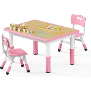 Brelley Kids Table and 2 Chairs Set, Height Adjustable Toddler Desk 31.5" L x 23.6" W and Chair Set, Graffiti Desktop, Classroom/Daycare/Home, Children Multi-Activity Table for Ages 2-8 in Kuwait