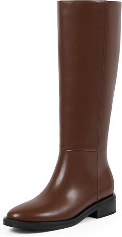 Modatope Knee High Boots Women Round Toe Chunky Low Flat Heel Side Zipper Fall Winter Tall Boots for Women in Saudi Arabia