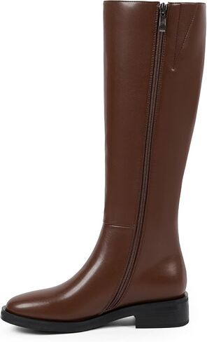 Modatope Knee High Boots Women Round Toe Chunky Low Flat Heel Side Zipper Fall Winter Tall Boots for Women in Saudi Arabia