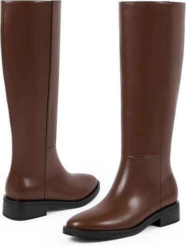Modatope Knee High Boots Women Round Toe Chunky Low Flat Heel Side Zipper Fall Winter Tall Boots for Women in Saudi Arabia