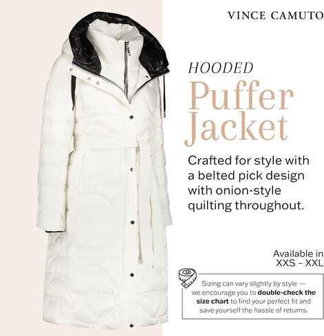 سترة منتفخة نسائية بغطاء للرأس من Vince Camuto، معطف شتوي طويل مبطن للنساء in Saudi Arabia