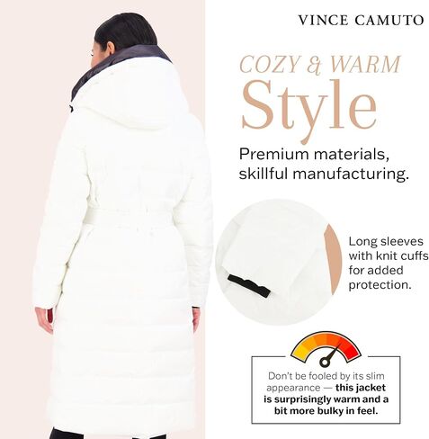 سترة منتفخة نسائية بغطاء للرأس من Vince Camuto، معطف شتوي طويل مبطن للنساء in Saudi Arabia
