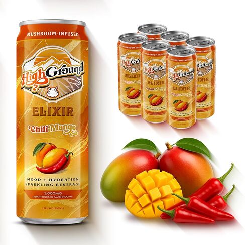 High Ground Elixir Mushroom Seltzer – Variety Pack | Lion’s Mane for Focus, Reishi for Stress, Cordyceps, Chaga, Turkey Tail, L-Theanine | Adaptogen Drink | Low Cal, No Added Sugar, 12oz Cans in Kuwait