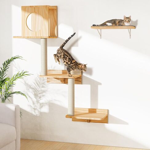 Floor to Ceiling Cat Tree, 5 Tier Cat Tower Adjustable Height (82-120 in), Tall Climbing Tree with Perches, Hammock, Scratching Post, Bed, Ball Toys, Solid Structure and Neutral Color Fit Home Decor in Kuwait
