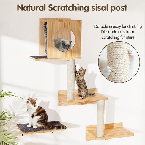 Floor to Ceiling Cat Tree, 5 Tier Cat Tower Adjustable Height (82-120 in), Tall Climbing Tree with Perches, Hammock, Scratching Post, Bed, Ball Toys, Solid Structure and Neutral Color Fit Home Decor in Kuwait