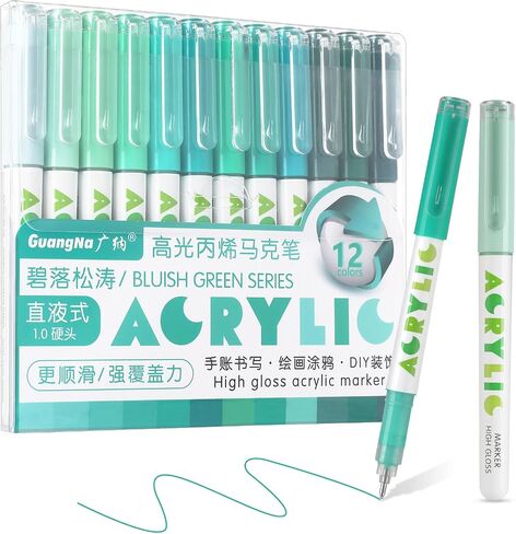 Acrylic Paint Markers, 12 Colors Highlighter Acrylic Pens with Bullet Tip,Strong Coverage, Large Ink Capacity, Multi-Purpose Paint Pens for Rock Painting, Crafts, DIY, Art Supplies in Saudi Arabia