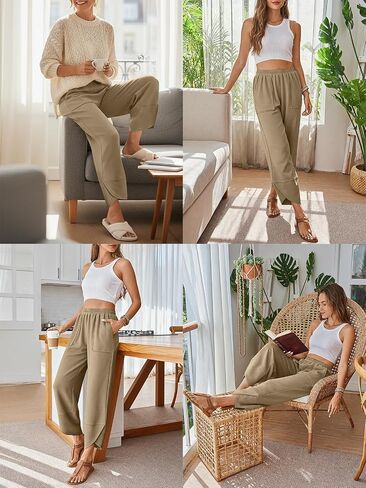 Trendy Queen Women's Harem Pants Summer Capri Palazzo Wide Leg Casual Barrel Sweatpants Baggy Slacks with Pockets in Saudi Arabia